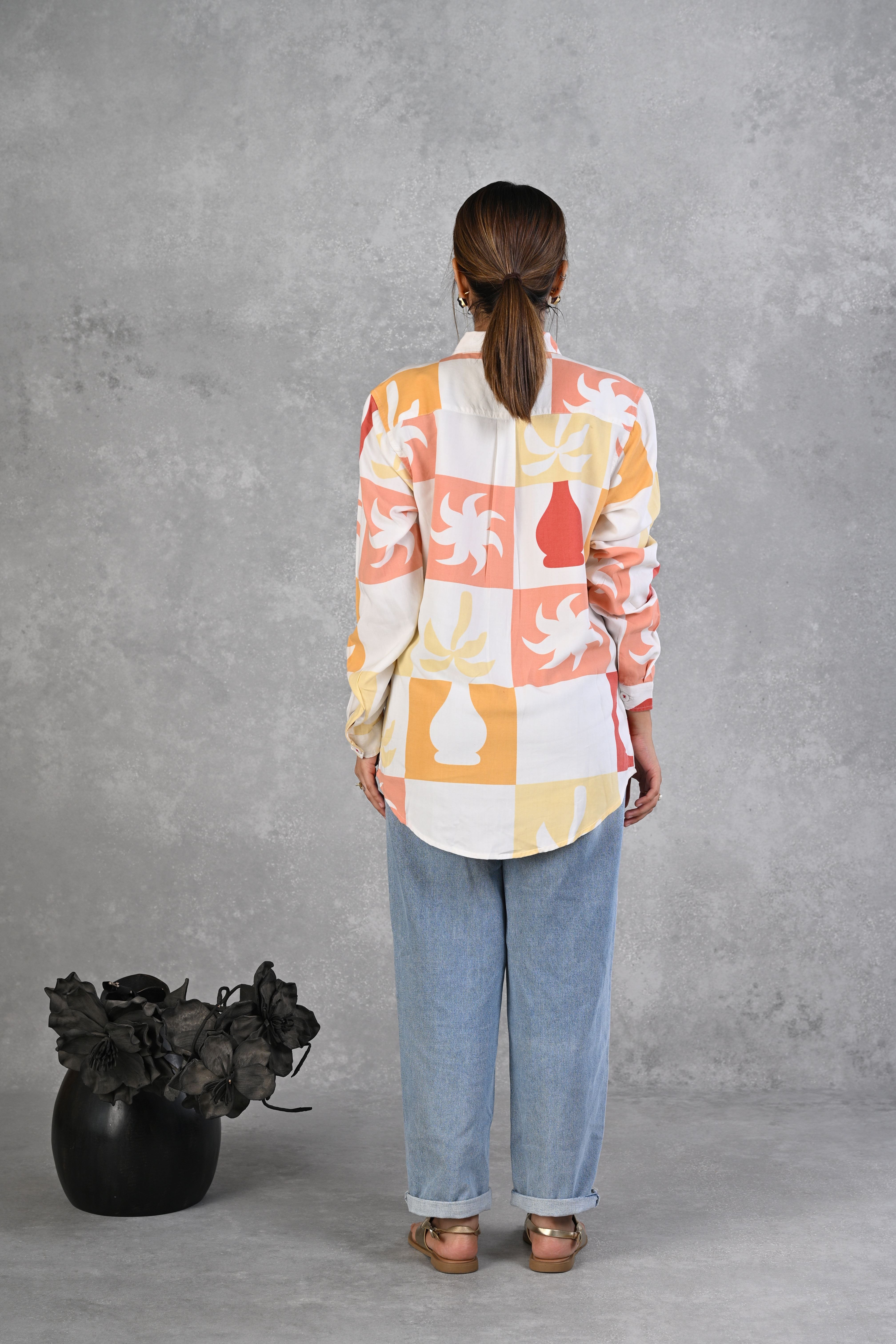 Orange & Yellow Printed Modal Full Sleeve Shirt