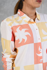 Orange & Yellow Printed Modal Full Sleeve Shirt