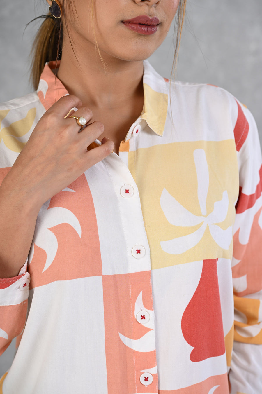 Orange & Yellow Printed Modal Full Sleeve Shirt