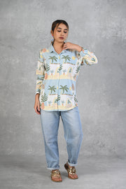 Powder Blue Beach Printed Modal Full Sleeve Shirt